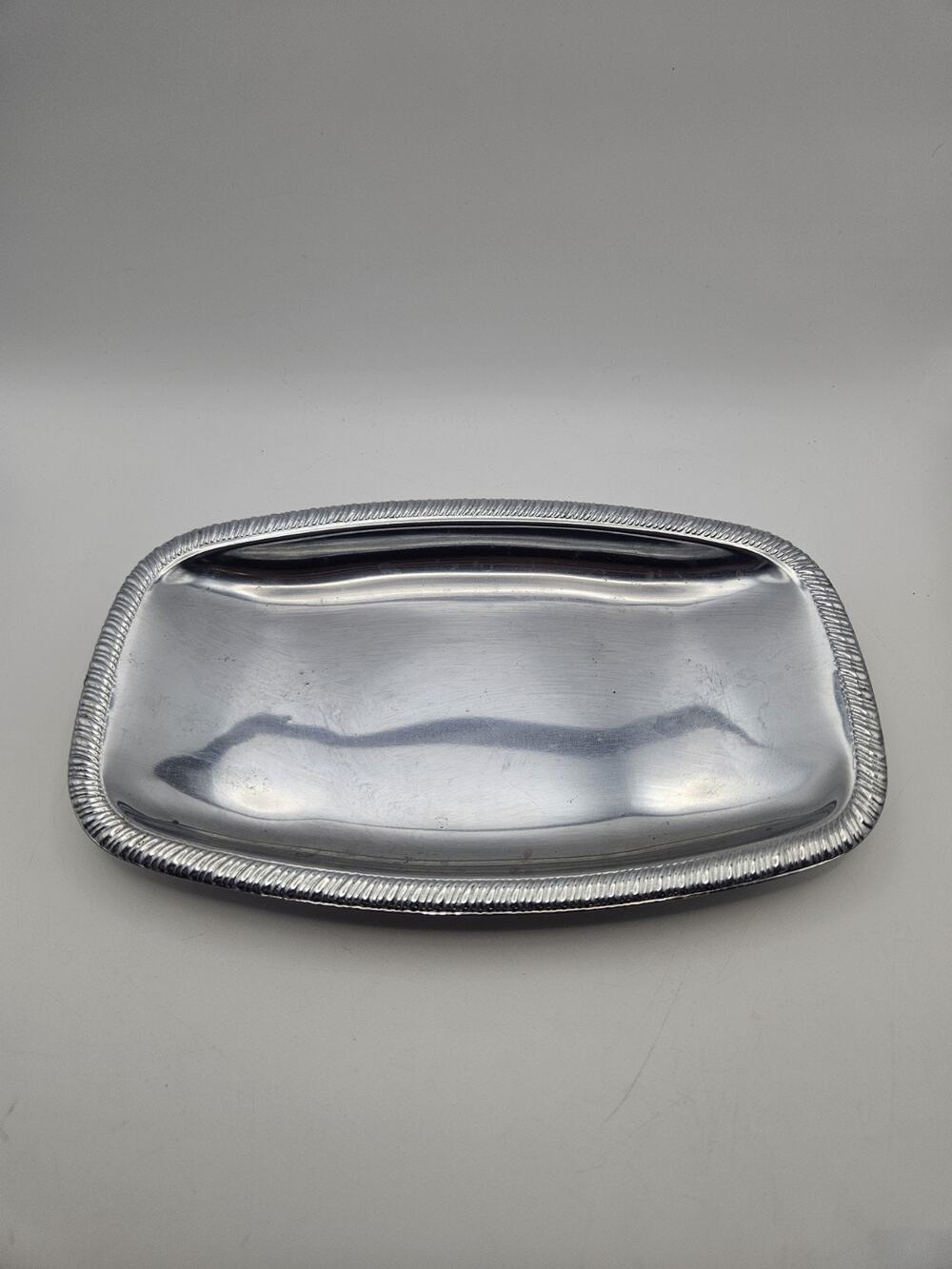 Vintage Silver Plated 9"x5" Rectangular Serving Food Tray Braided Rope Edge ATQ